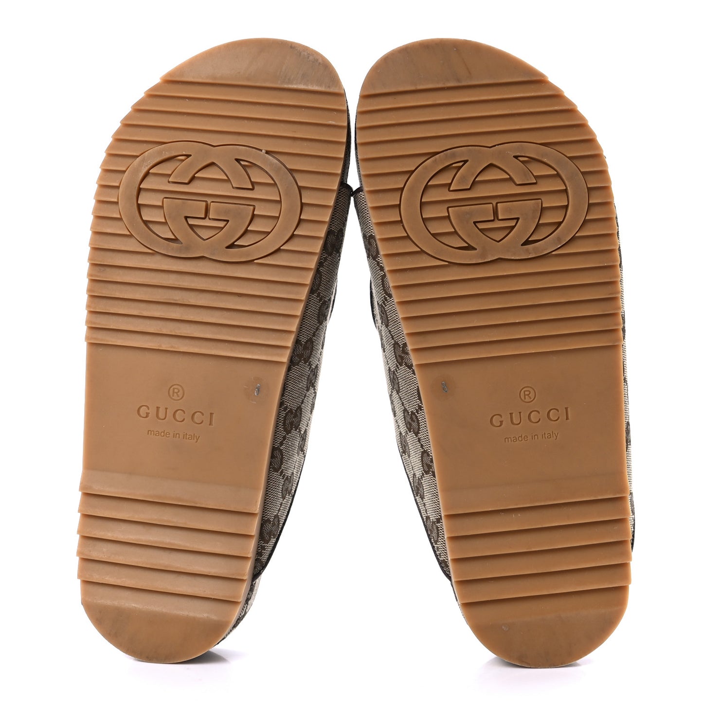 GG Monogram Lavaredo Eco Fabric Mens Slide Sandals With Straps 8 Beige Ebony Light Brown