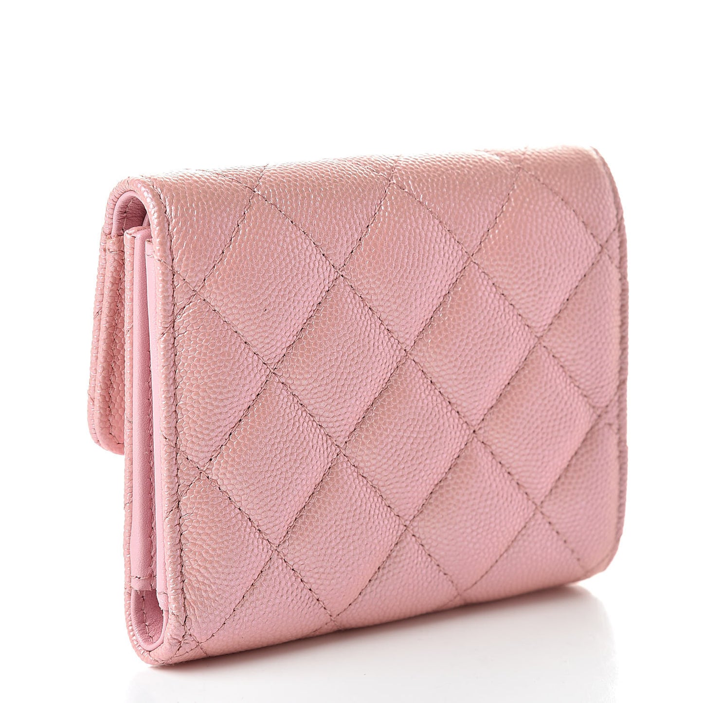 Iridescent Caviar Small Quilted Flap Wallet Rose Pink