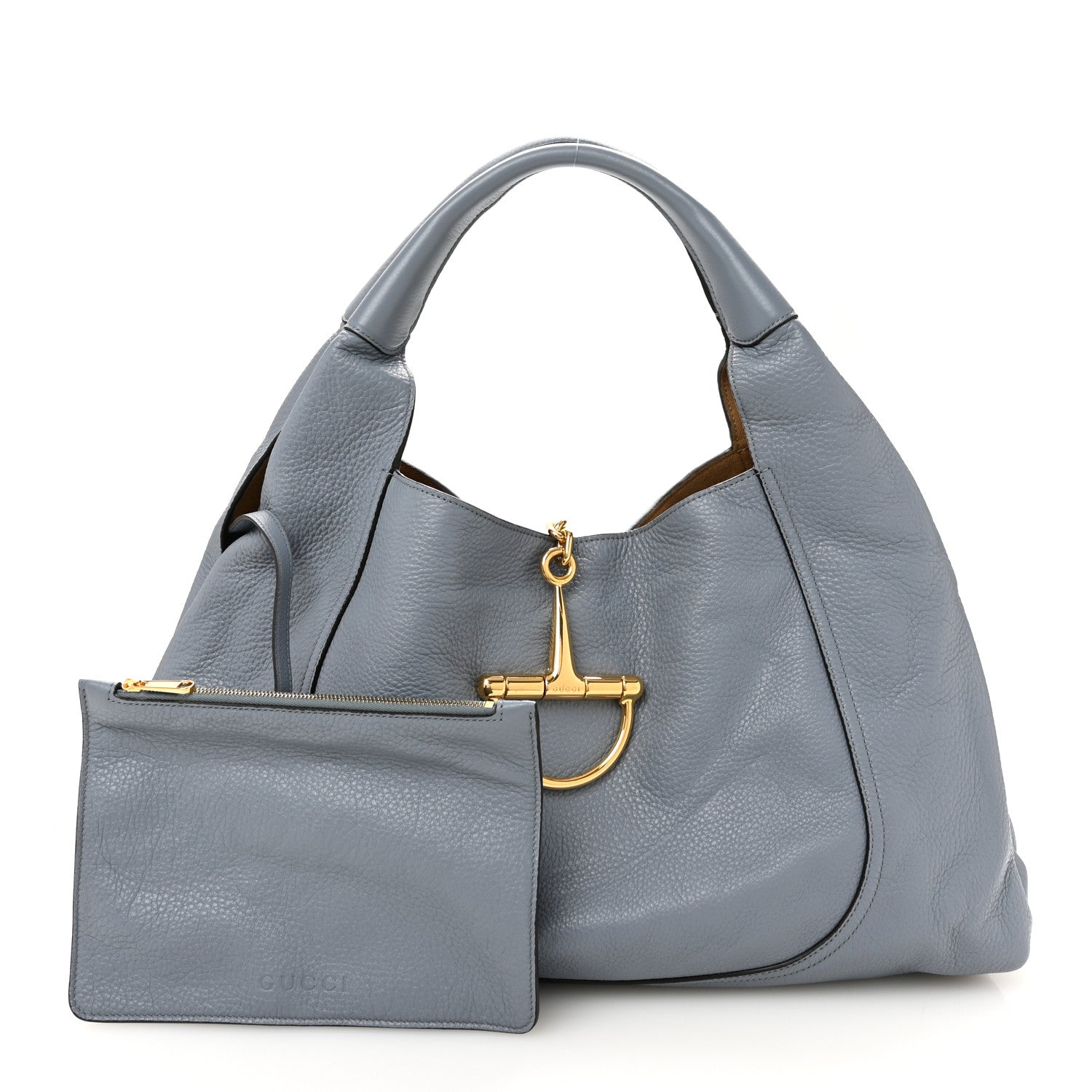 Gucci Grained Calfskin Softbit Maxi Shoulder Bag Dusty Blue 3 of 14