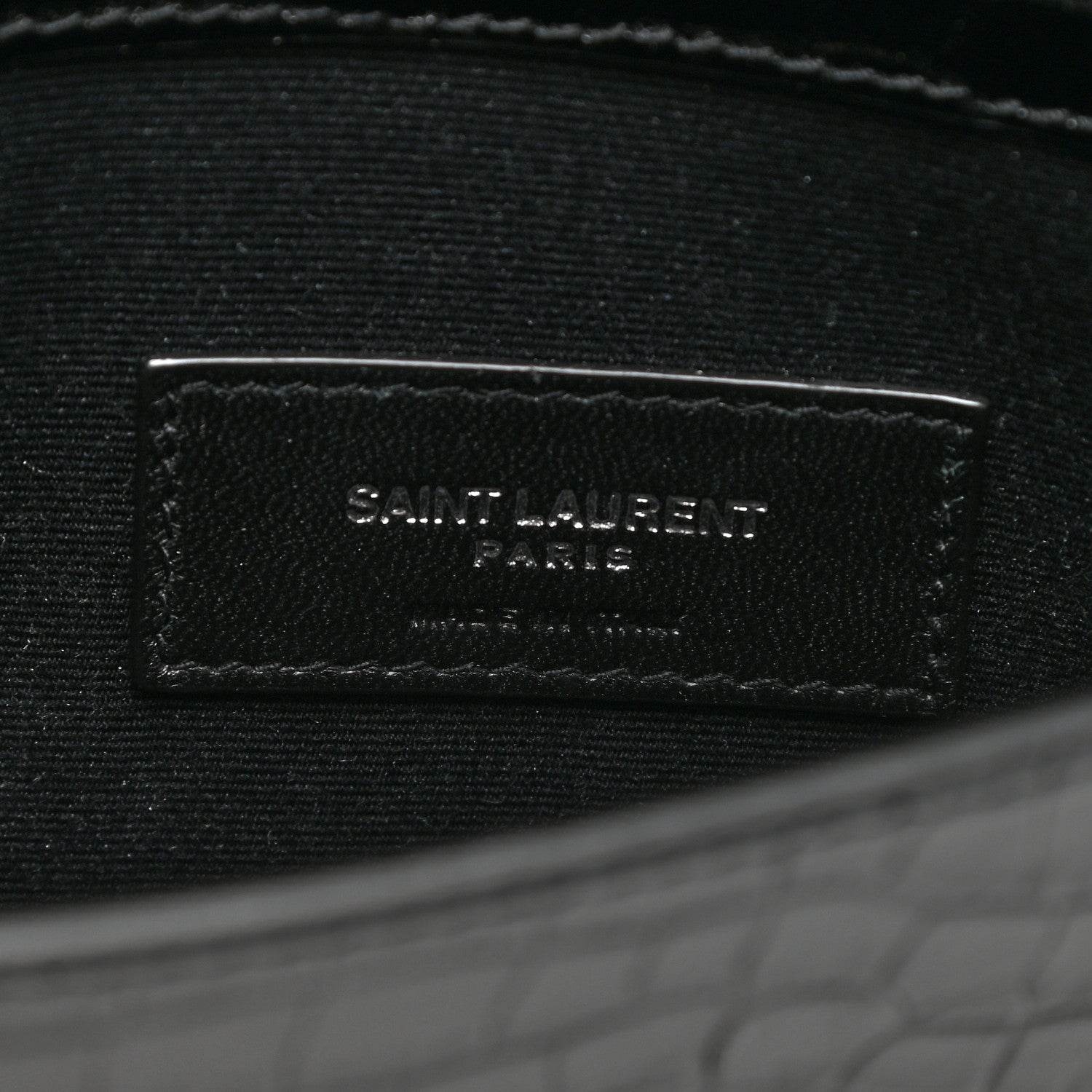 Saint Laurent Calfskin Crocodile Embossed Uptown Monogram Clutch Black 6 of 7