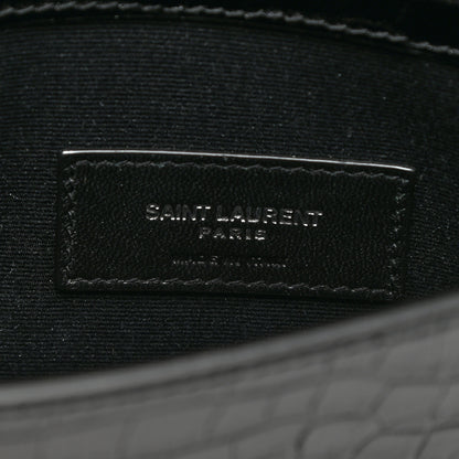 Saint Laurent Calfskin Crocodile Embossed Uptown Monogram Clutch Black 6 of 7