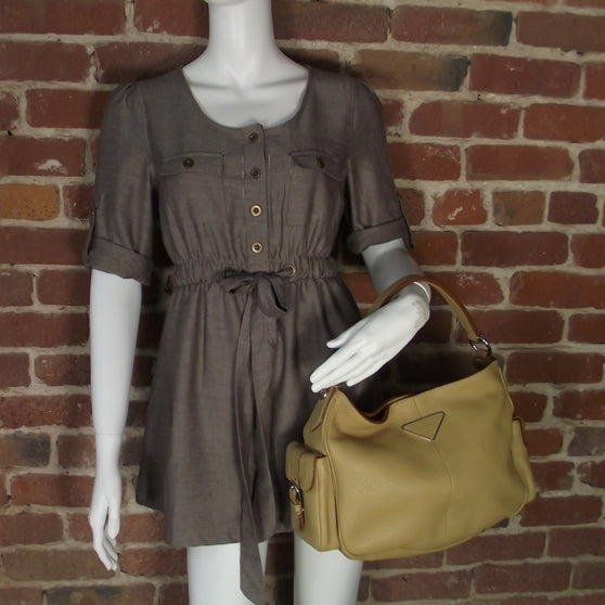 Vitello Daino Buckle Shoulder Bag Sabbia