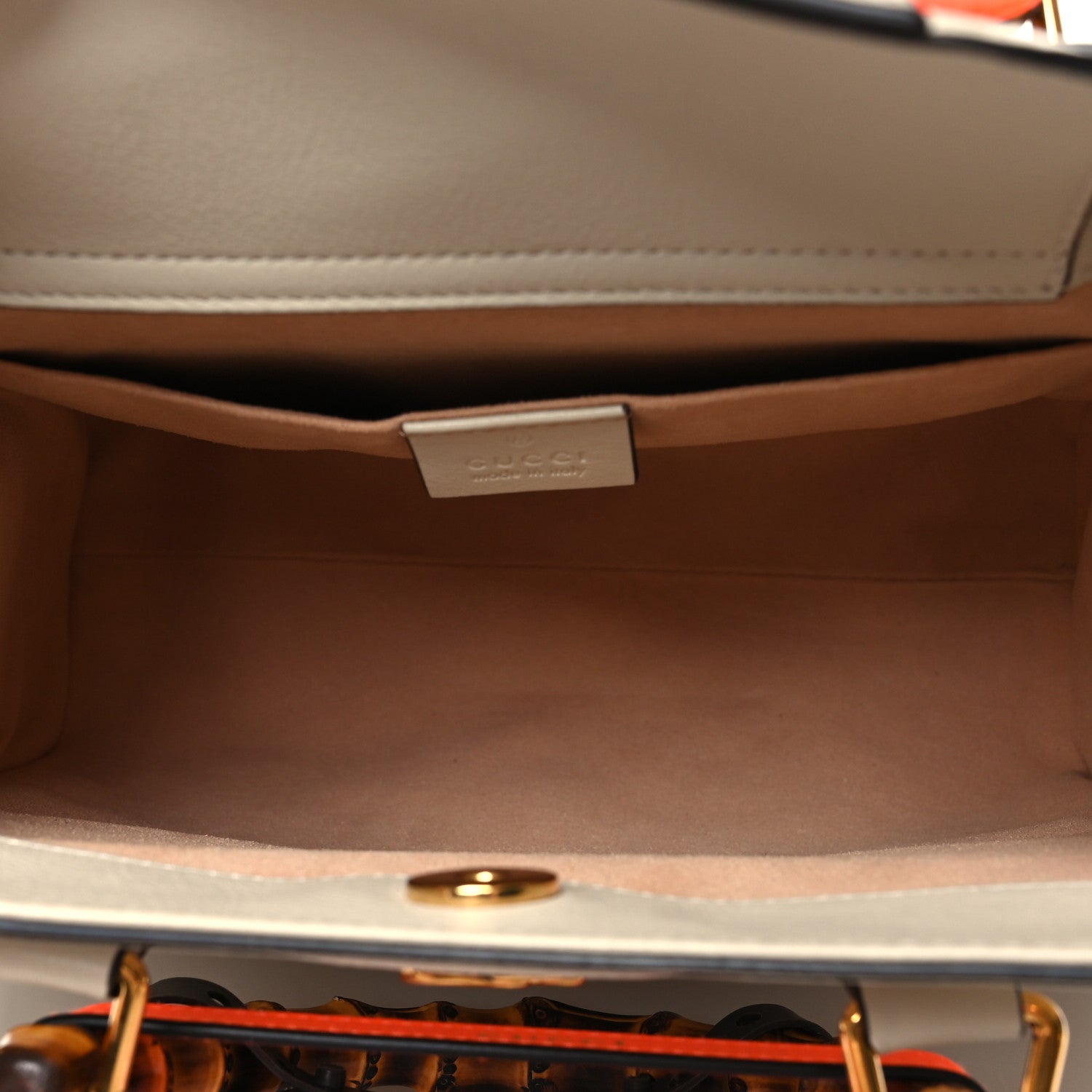 Gucci Wonka Grain Calfskin Small Diana Tote Bag Mystic White Orange Fluo 5 of 10
