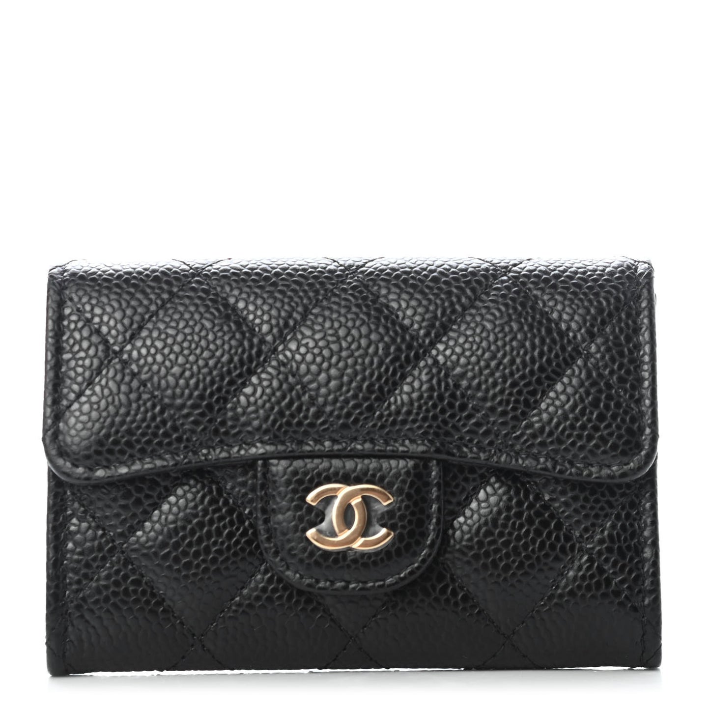 Caviar Quilted Flap Card Holder Wallet Black