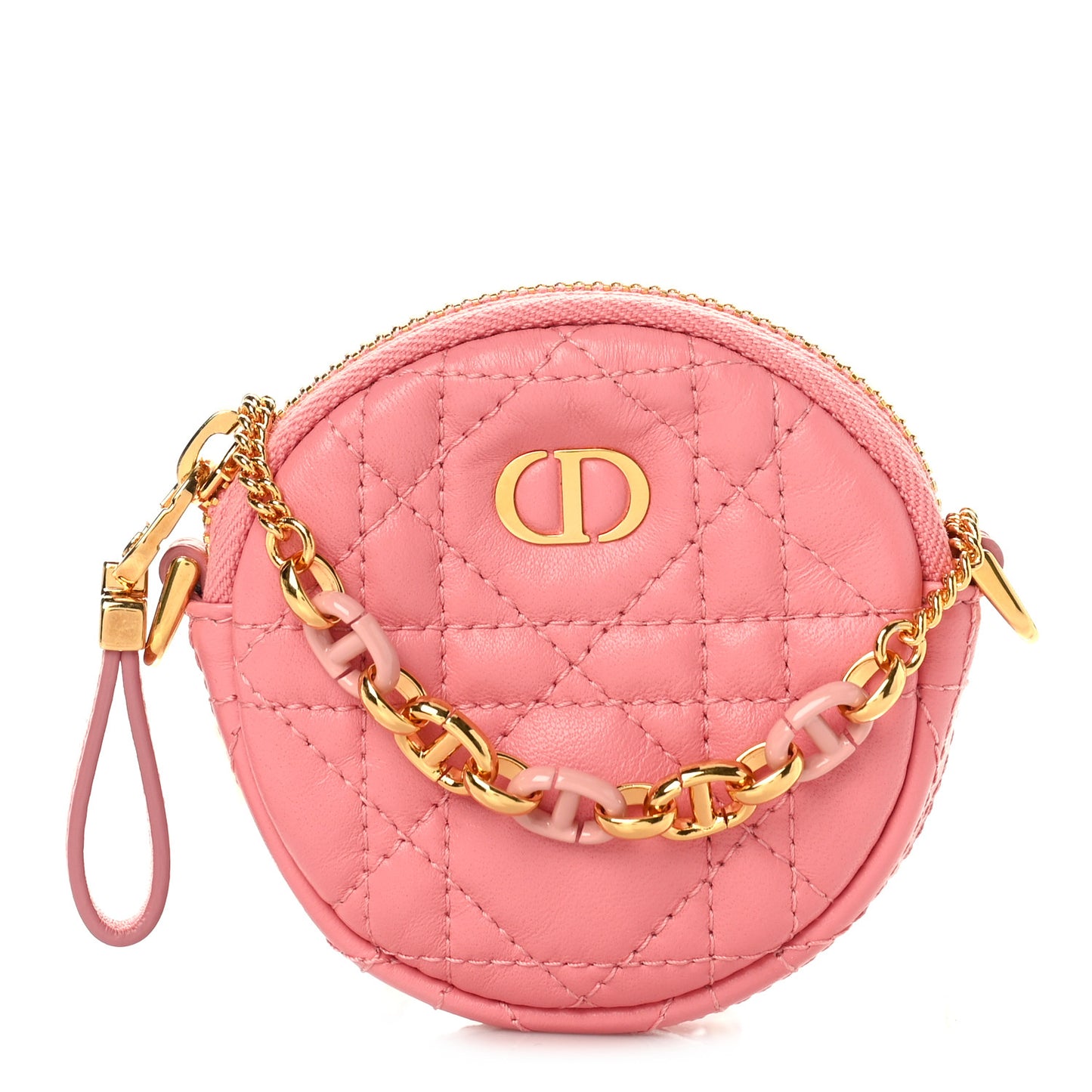 Lambskin Mini Cannage Round Caro Crossbody Pouch Peach Blossom Pink