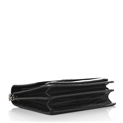 Saint Laurent Calfskin Crocodile Embossed Medium Monogram Sunset Black 4 of 9