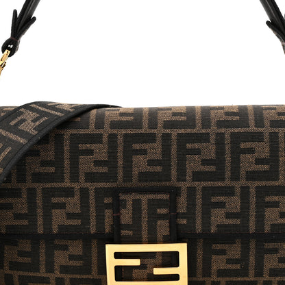 Fendi Fabric Jacquard FF 1974 Medium Baguette Tobacco Moro Black 8 of 10