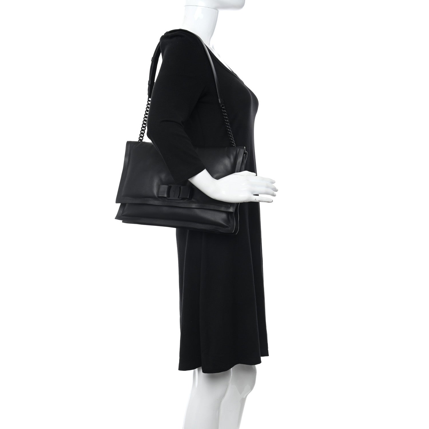 Salvatore Ferragamo Calfskin Medium Viva Bow Shoulder Bag Black 2 of 9