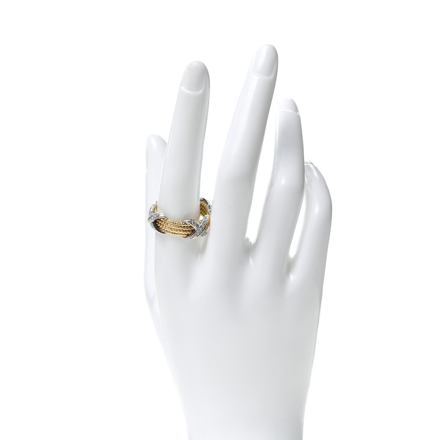 18K Yellow Gold Platinum Diamond Schlumberger Rope Four Row X Ring 62 10