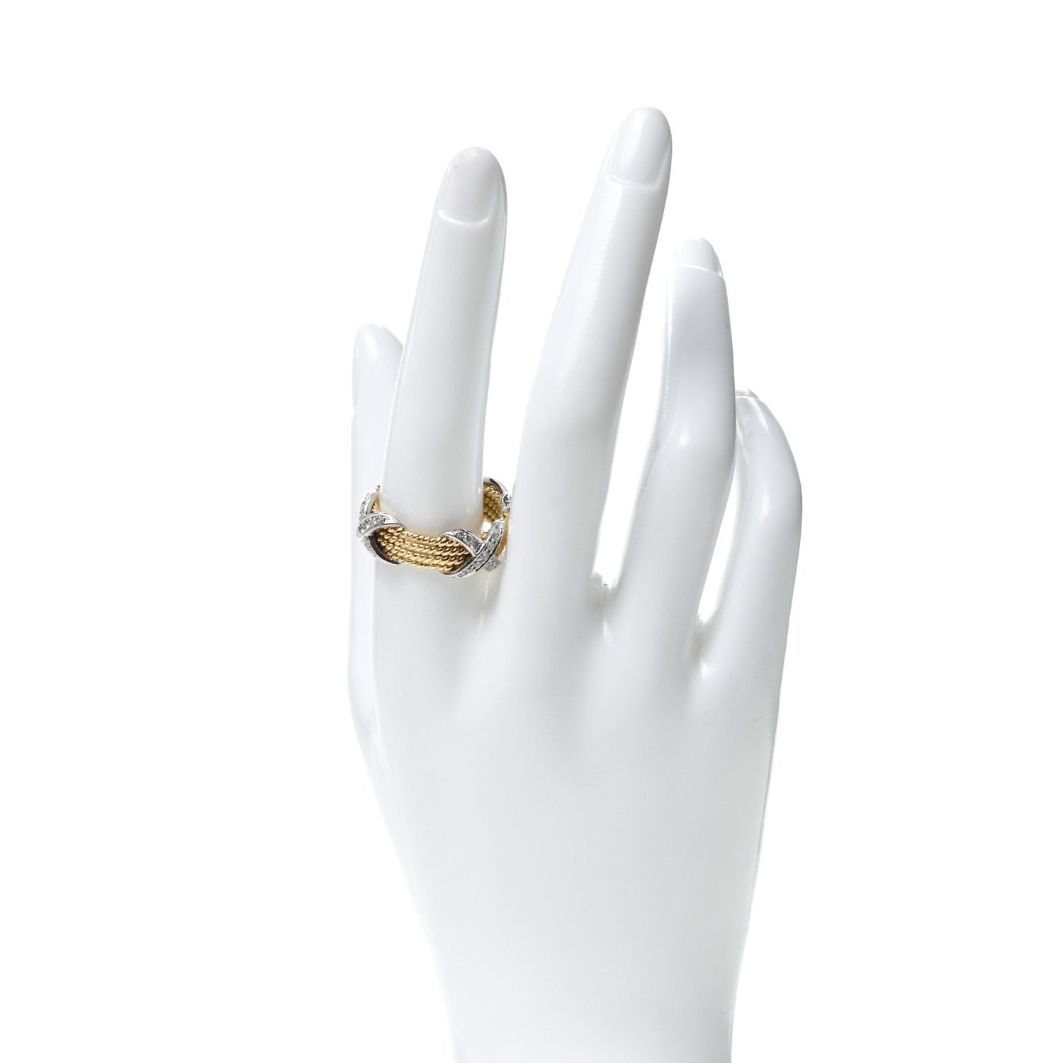 Tiffany 18K Yellow Gold Platinum Diamond Schlumberger Rope Four Row X Ring 62 10 2 of 5