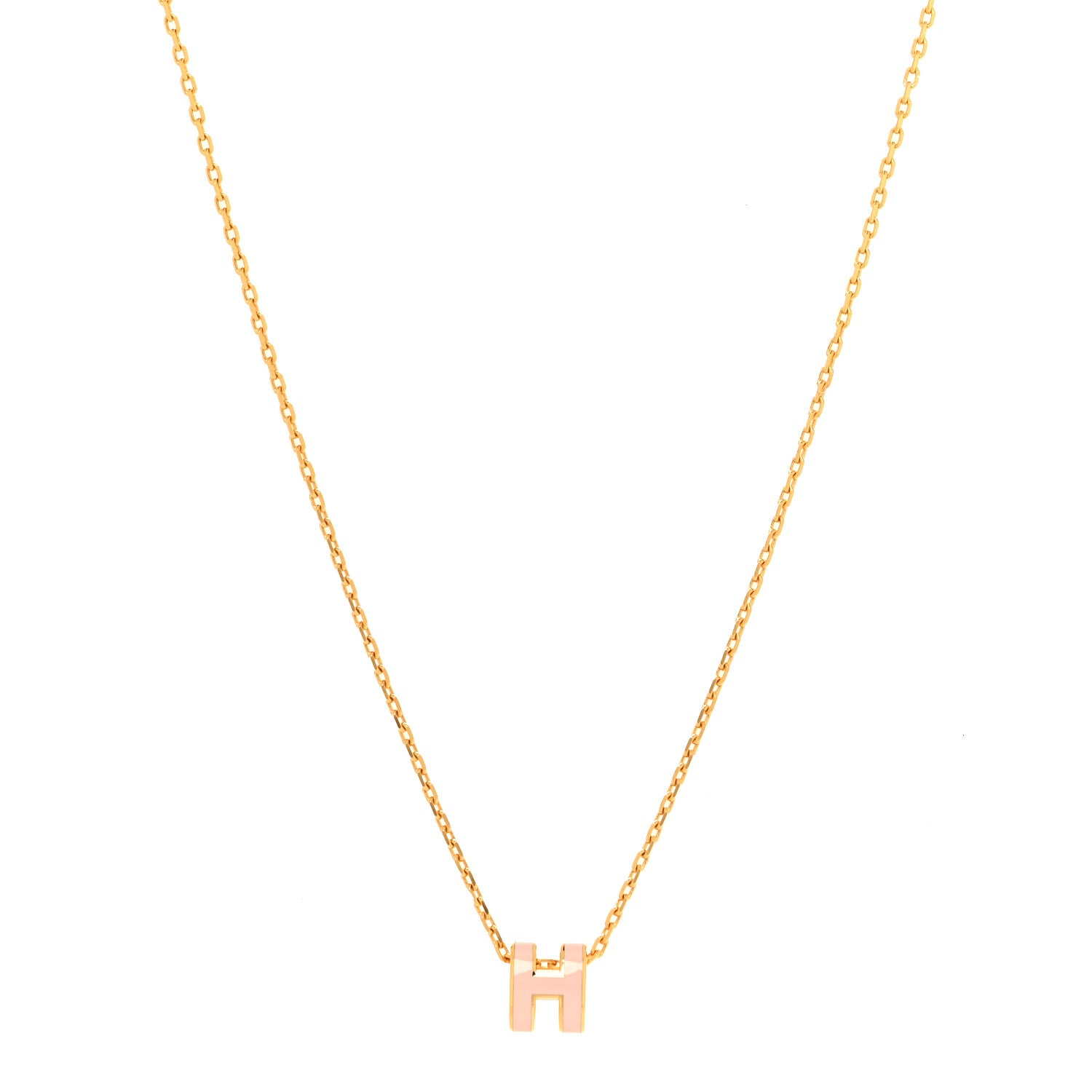 Hermes Lacquered Gold Mini Pop H Pendant Necklace Rose Dragee 1 of 6