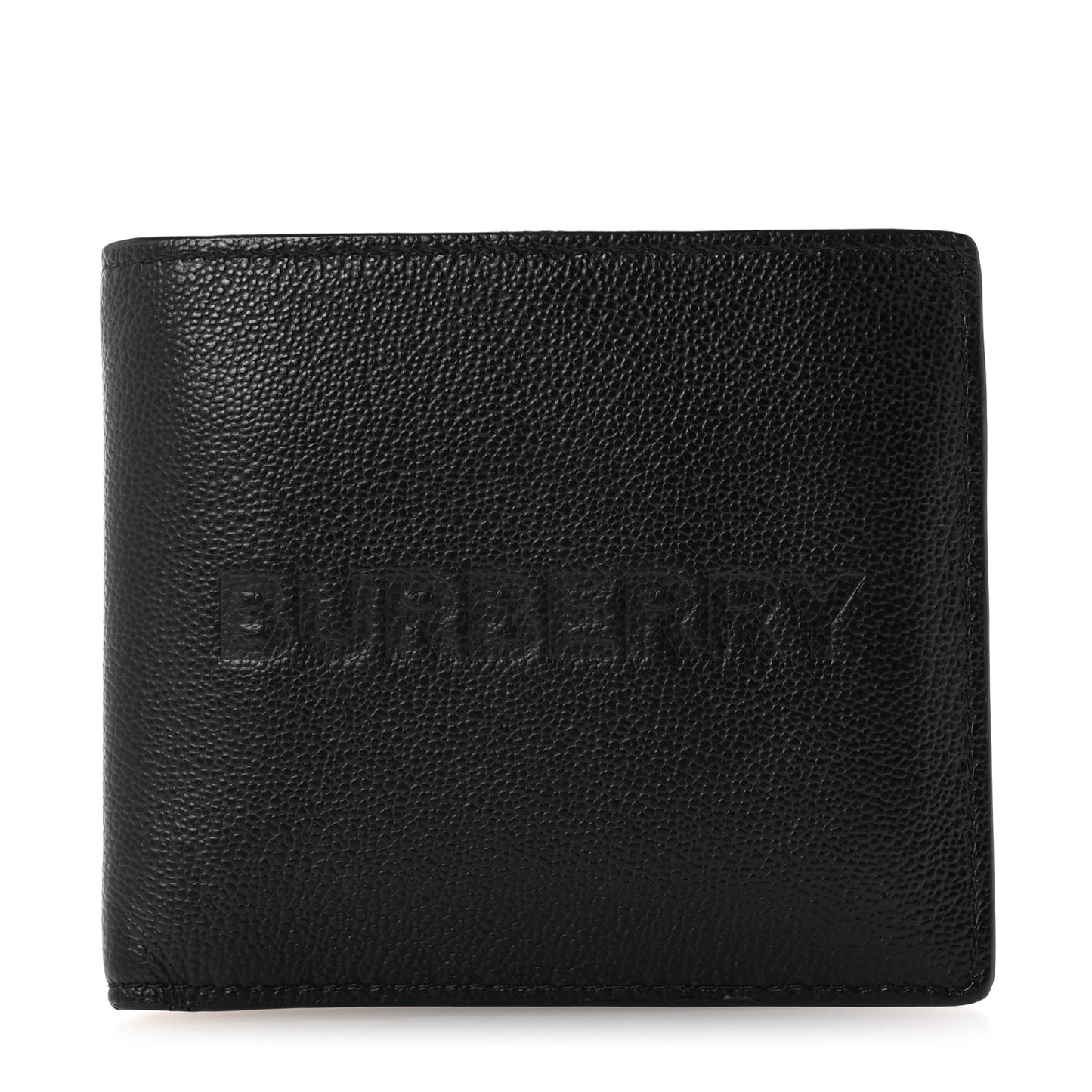 Grained Calfskin Embossed Logo Bi-Fold Wallet Black