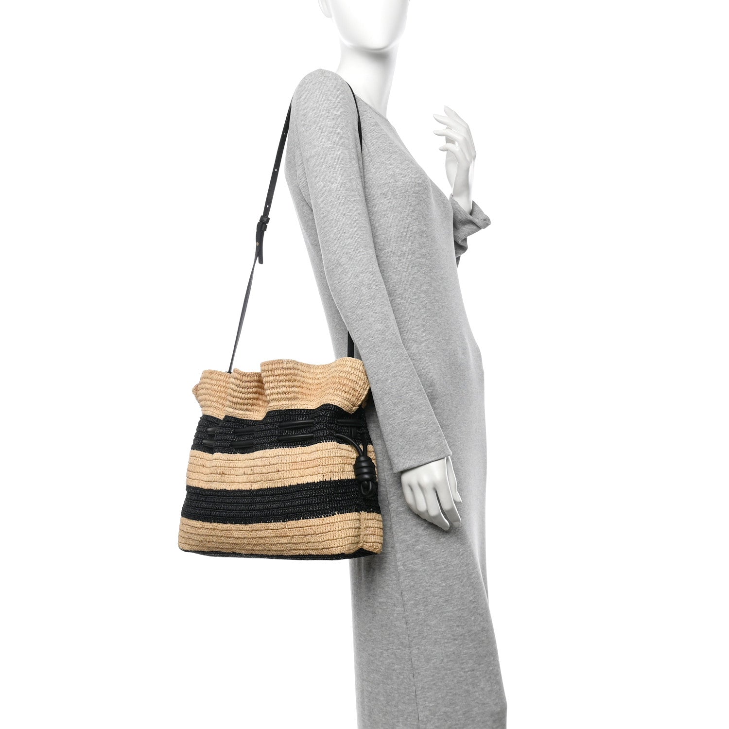 Loewe Raffia Striped Flamenco Knot Shoulder Bag Black Natural 2 of 10