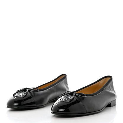 Chanel Lambskin Patent Cap Toe Ballerina Flats 41 Black 3 of 9