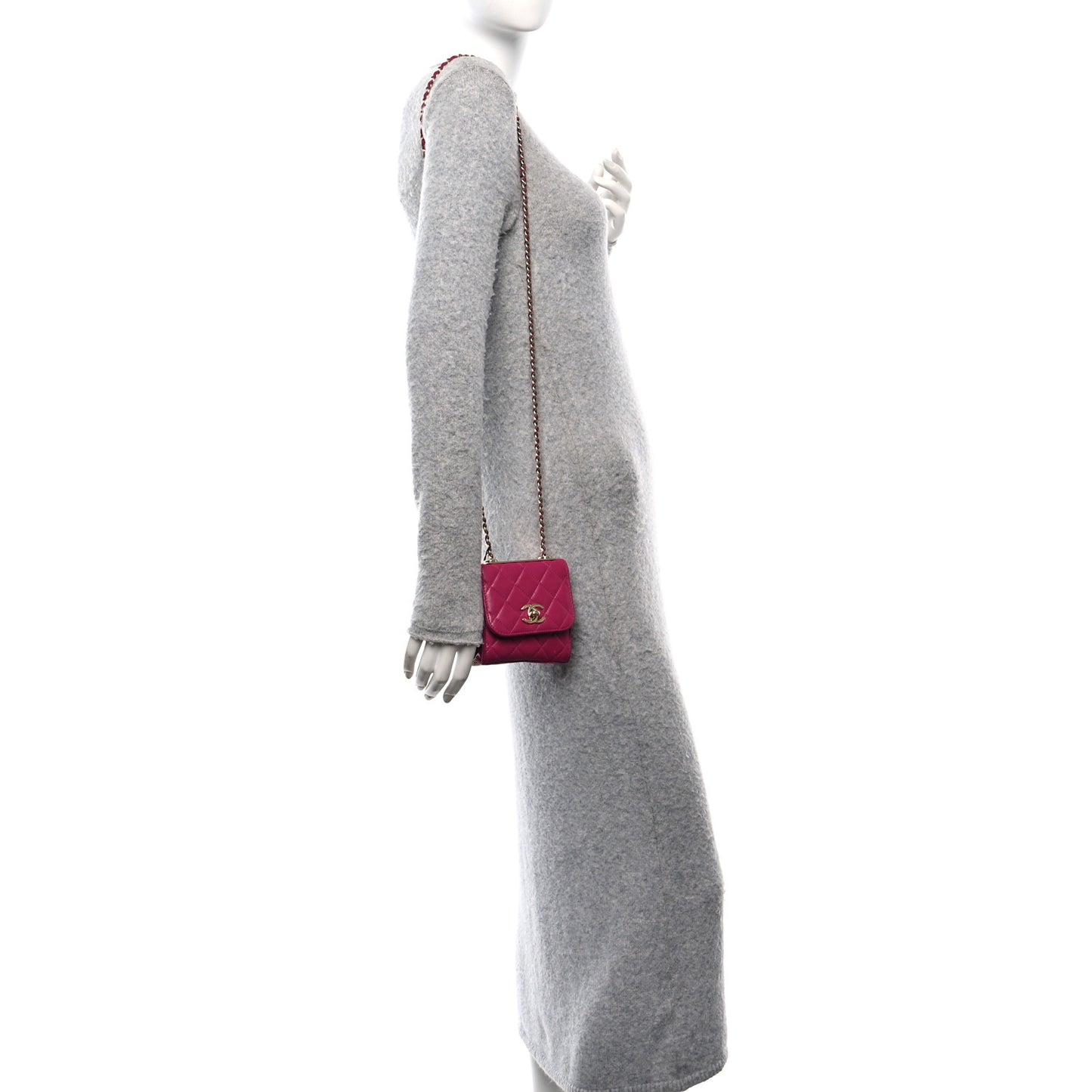 Lambskin Quilted Mini Trendy CC Clutch With Chain Fuchsia