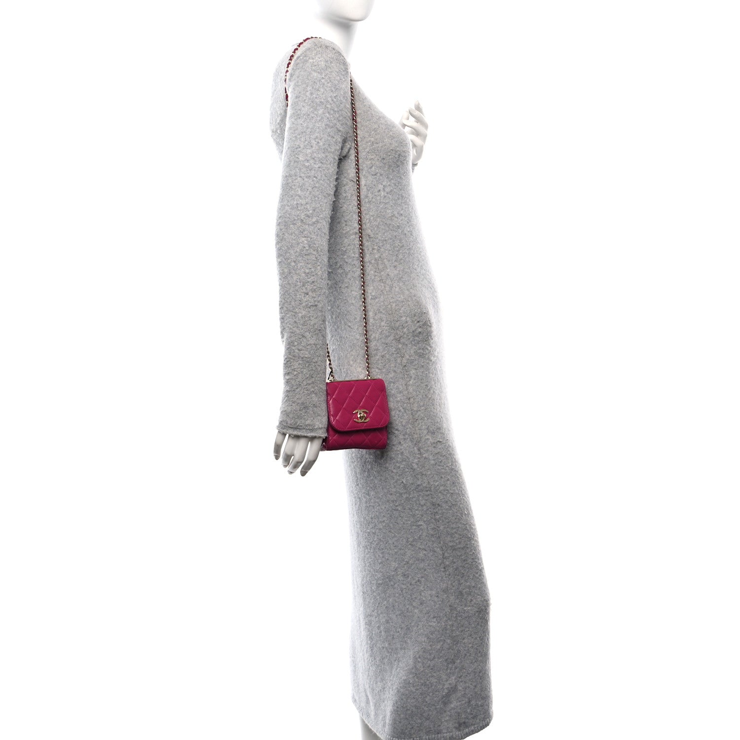 Chanel Lambskin Quilted Mini Trendy CC Clutch With Chain Fuchsia 2 of 9