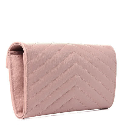 Saint Laurent Grain De Poudre Matelasse Chevron Monogram Flap Wallet Pale Pink 3 of 10