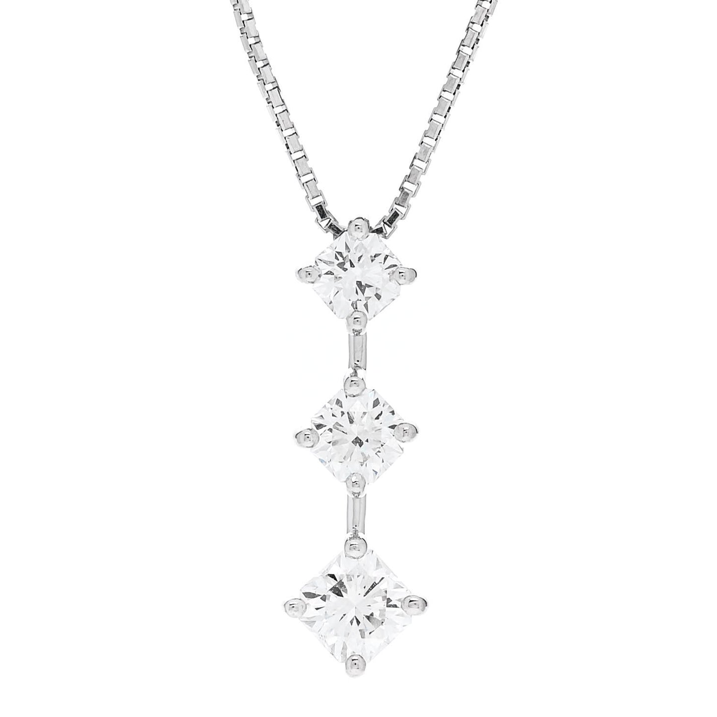 Platinum Diamond .69ctw Graduated Triple Drop Pendant Necklace