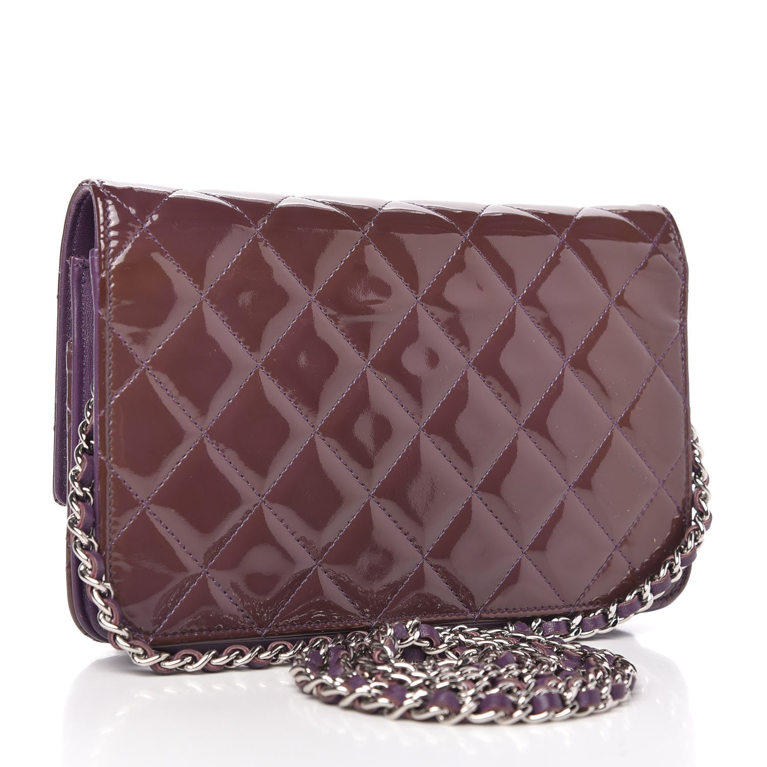 Chanel Patent Quilted Brilliant Wallet On Chain WOC Violet 3 of 12