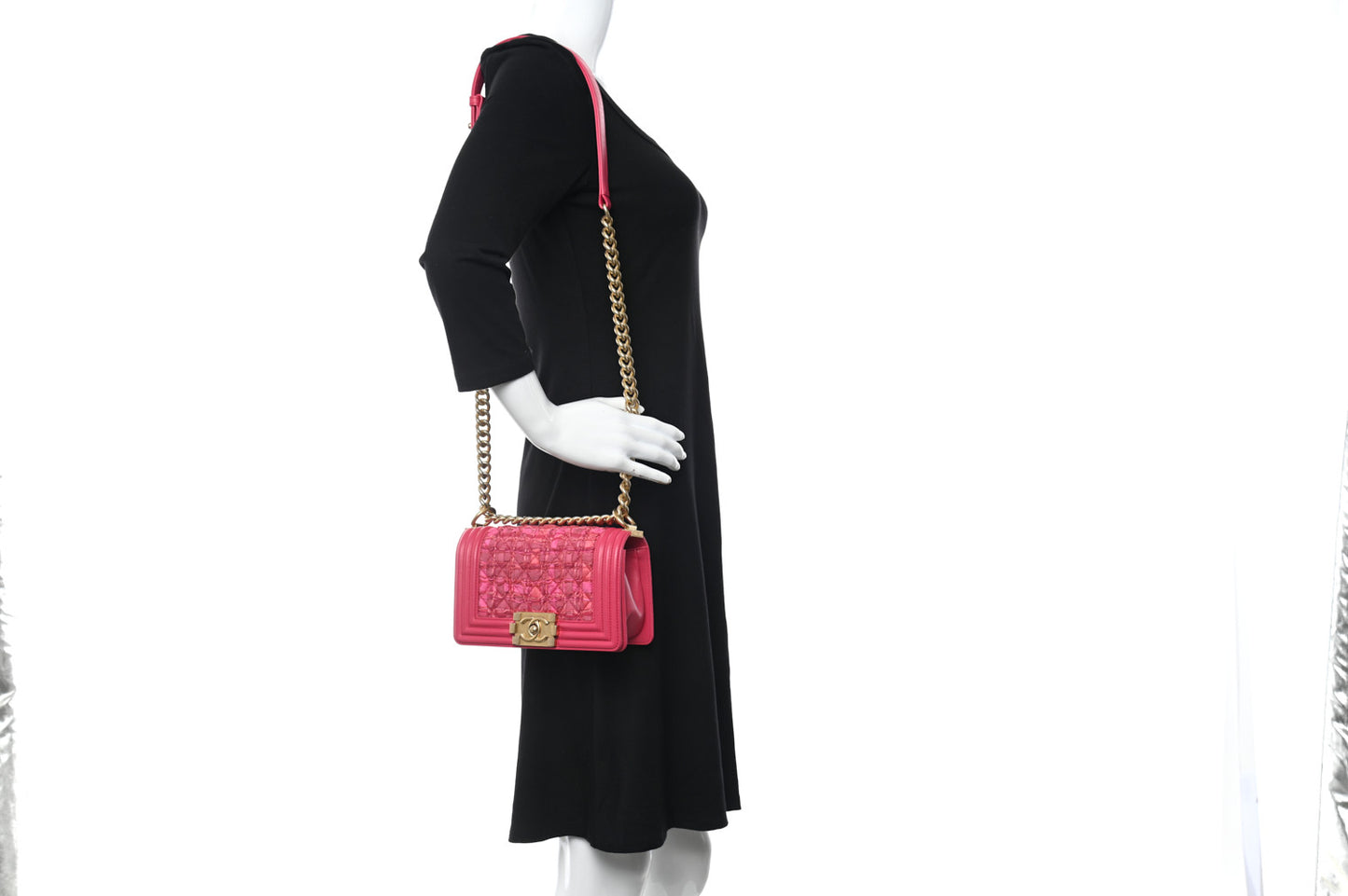 Lambskin Tweed Small Boy Flap Fuchsia