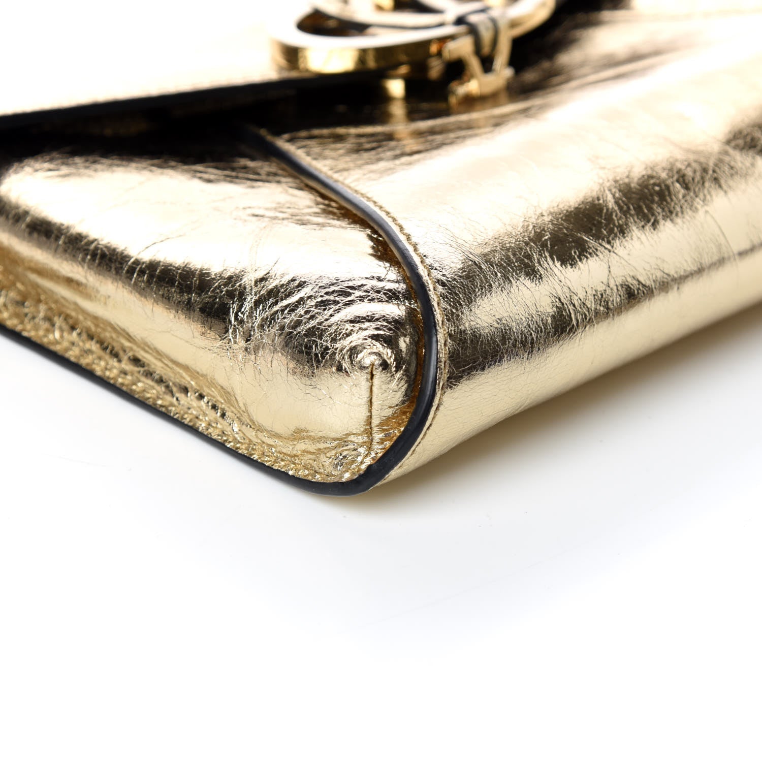 Valentino Garavani Metallic Wrinkled Lambskin V Rivet Chain Clutch Mekong 6 of 9