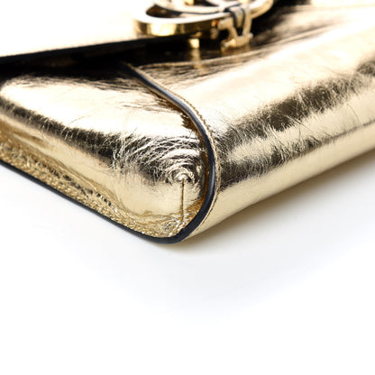 Valentino Garavani Metallic Wrinkled Lambskin V Rivet Chain Clutch Mekong 6 of 9