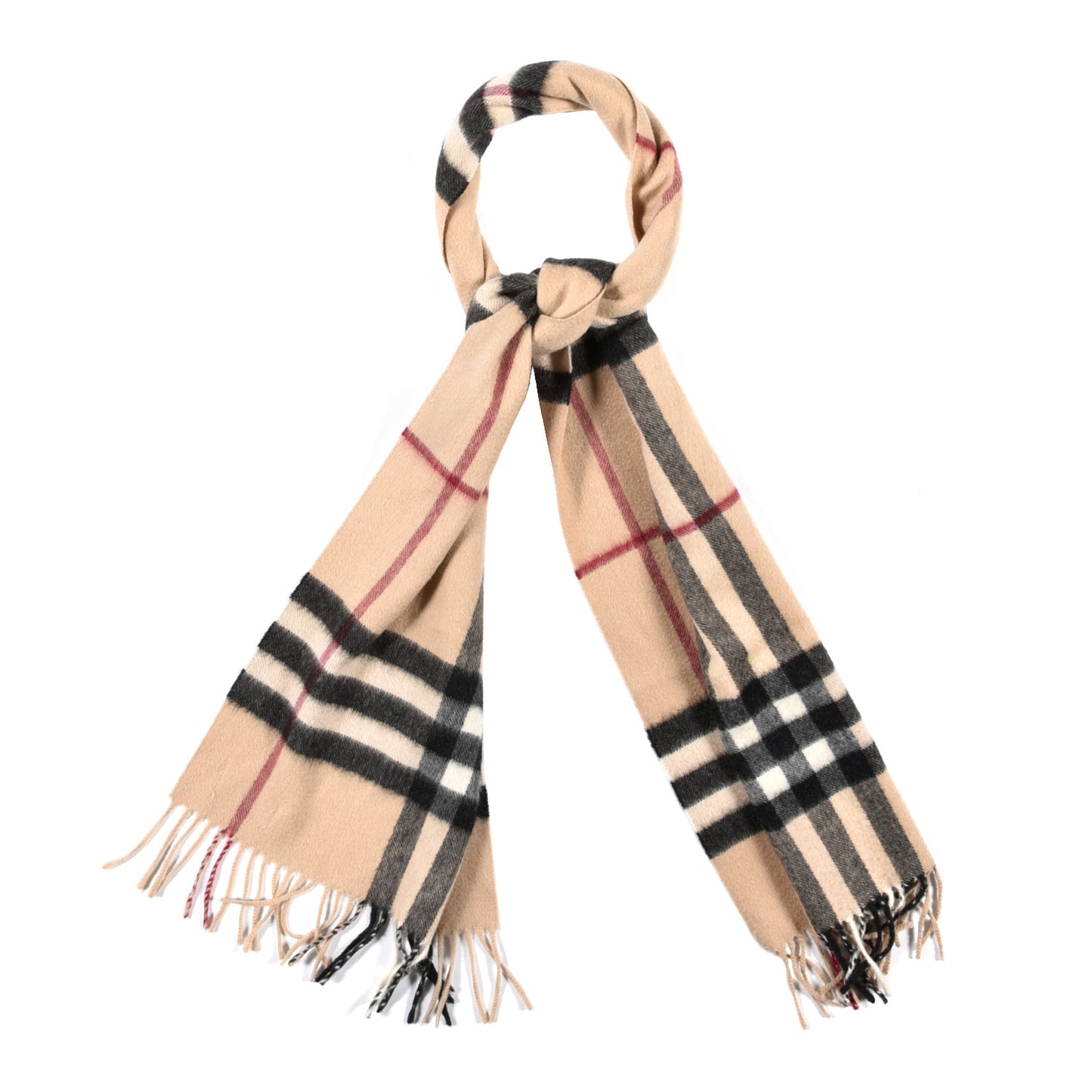 Cashmere Nova Check Fringe Scarf Camel
