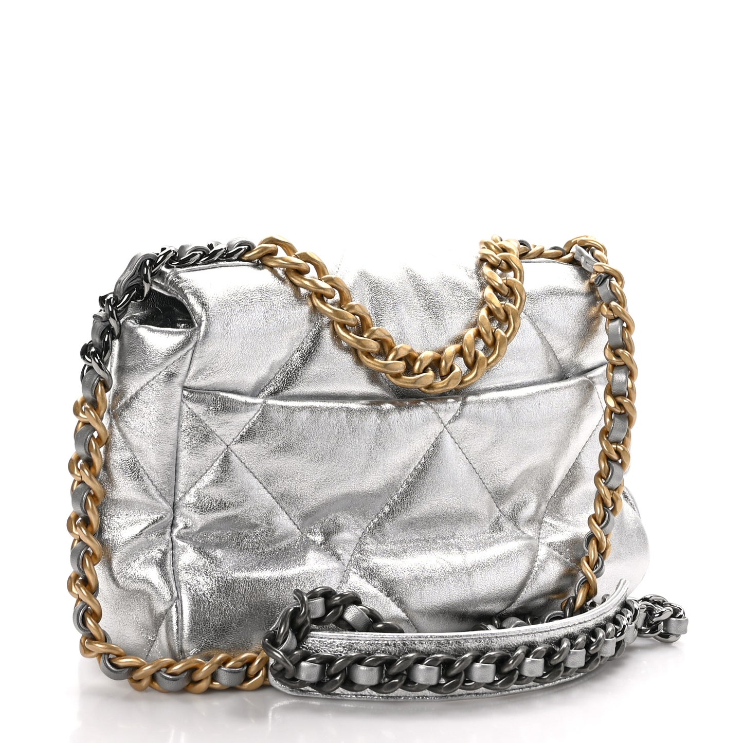 Metallic Goatskin Quilted Medium Chanel 19 Flap Silver