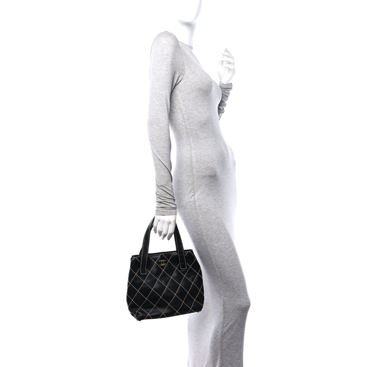 Chanel Calfskin Stitch Small Surpique Tote Black 2 of 10