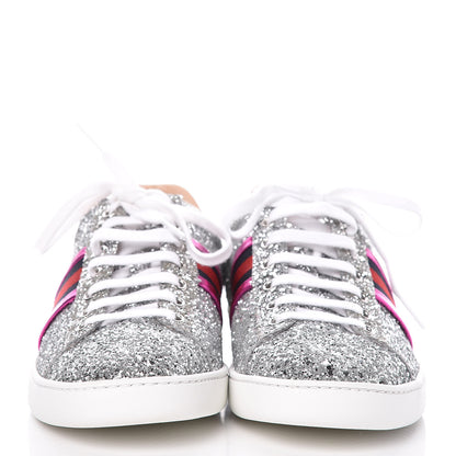 Gucci Glitter Web Ace Sneakers 38.5 Silver 2 of 10