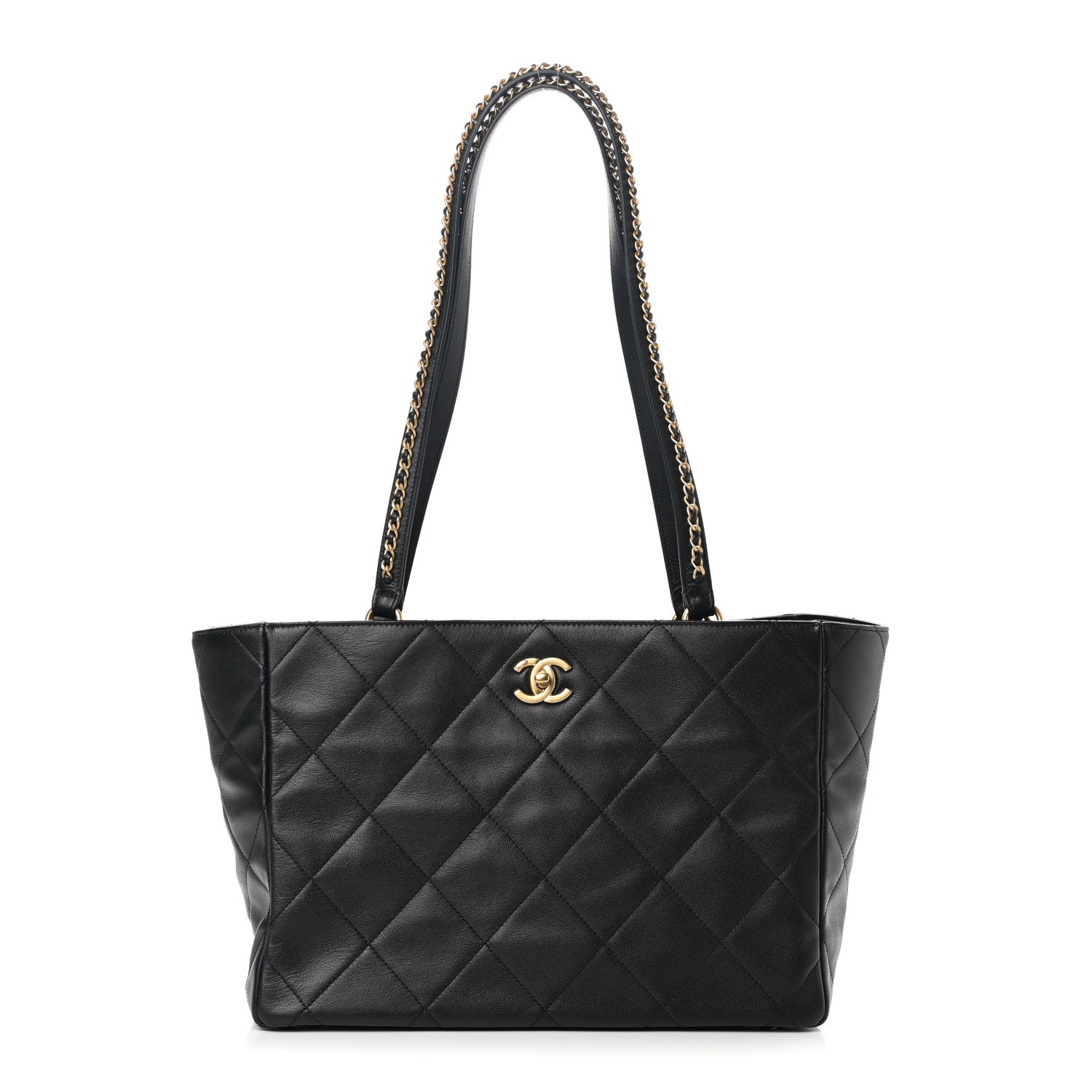 Chanel Calfskin Quilted Chain Shopping Tote Black 1 of 10