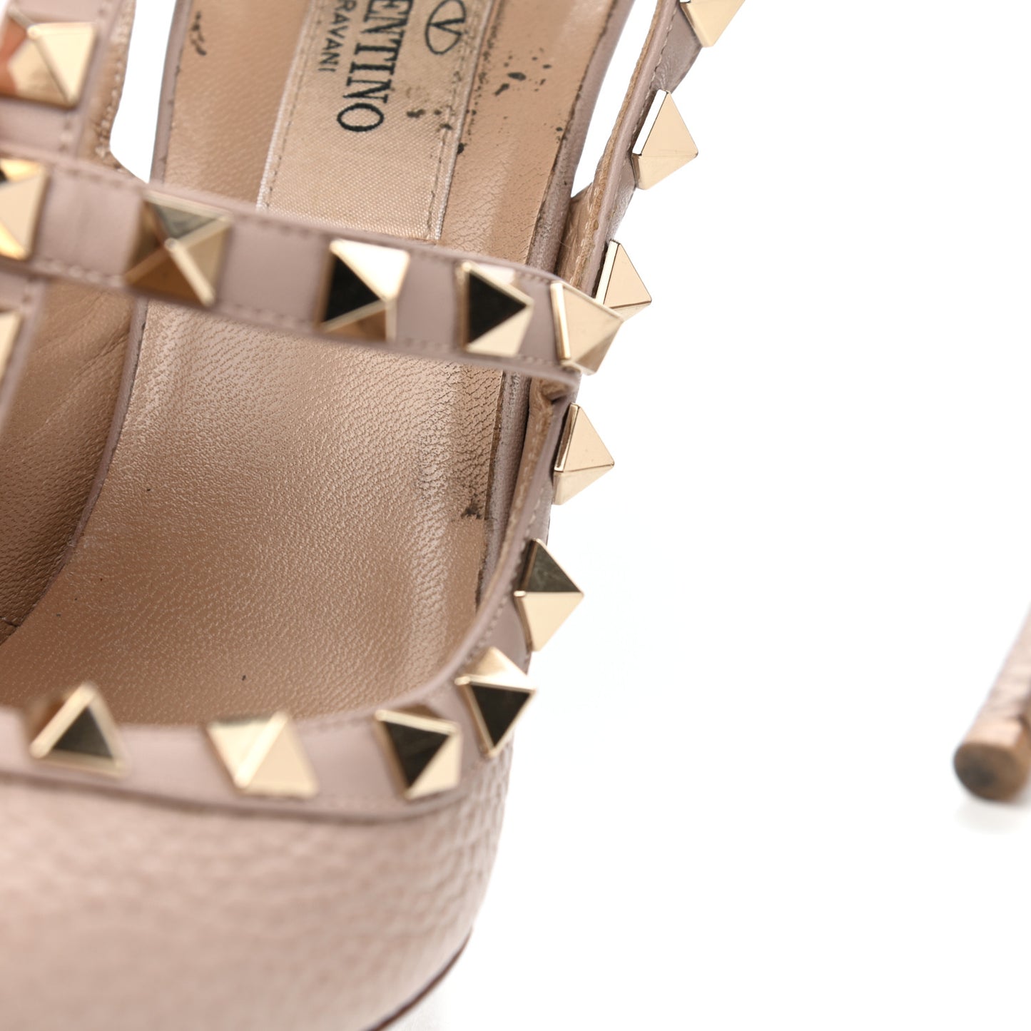 Pebbled Calfskin Rockstud Ankle Strap Pumps 36.5 Poudre