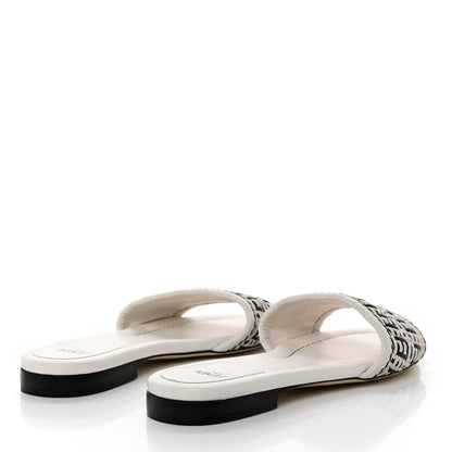 Fendi Woven Calfskin Zucca FF Flat Slide Sandals 37 White Black 4 of 9