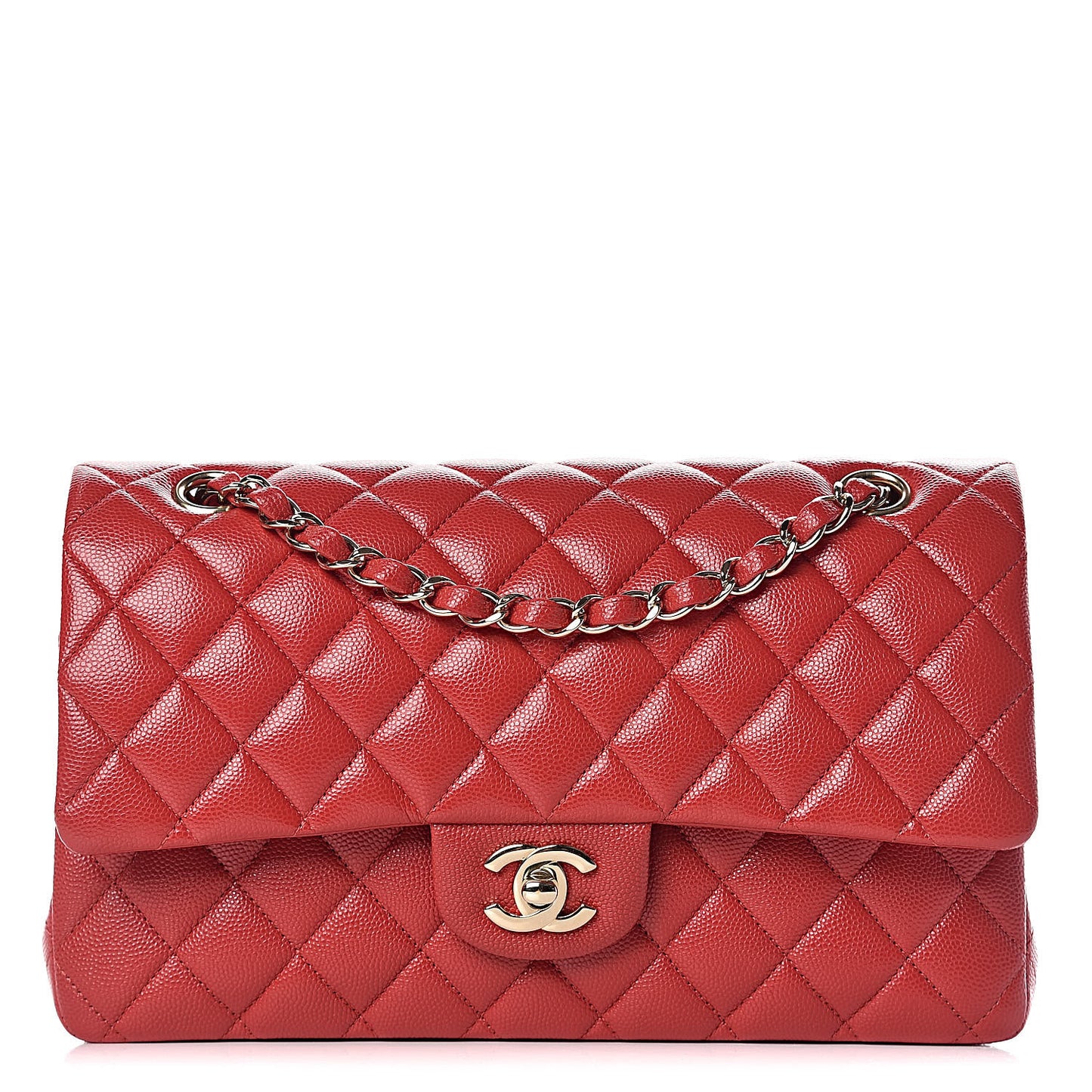 Caviar Quilted Medium Double Flap Red