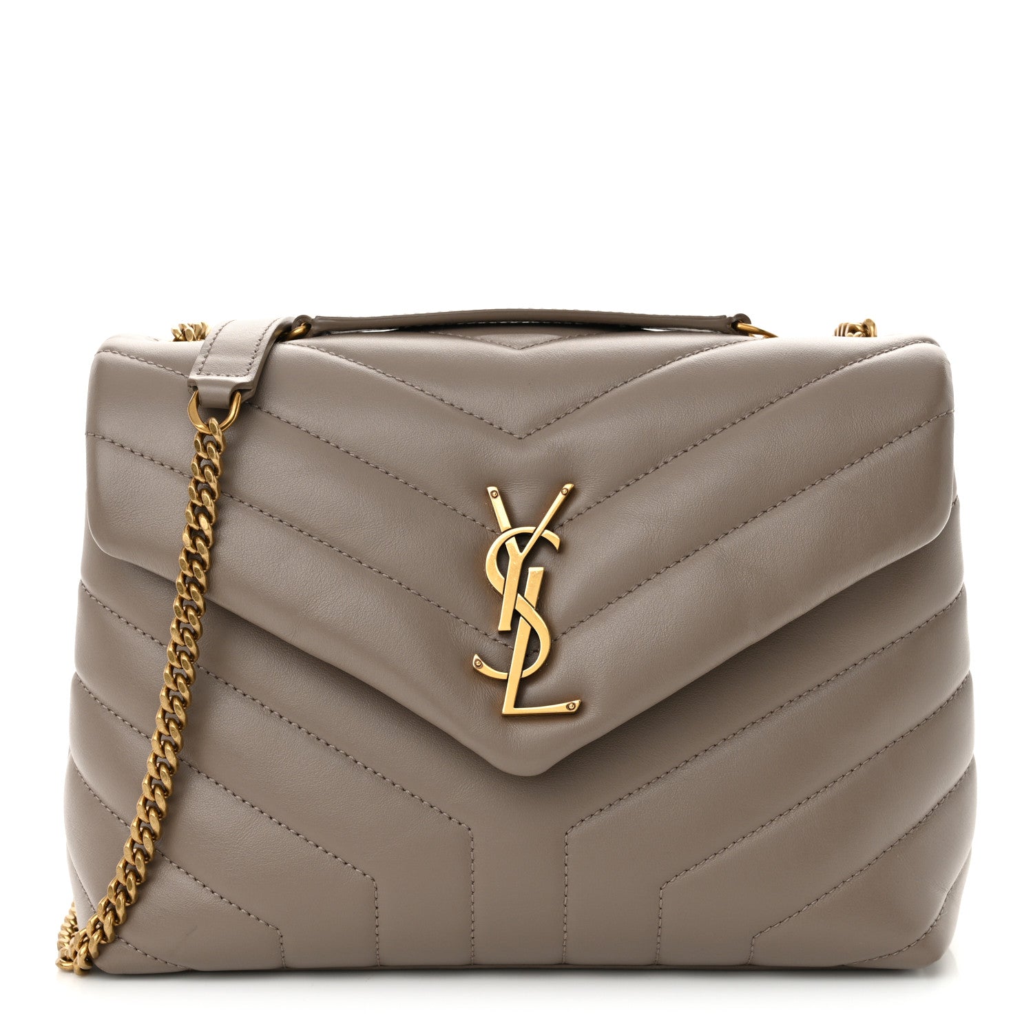 Saint Laurent Calfskin Y Quilted Monogram Small Loulou Chain Satchel Taupe 1 of 10