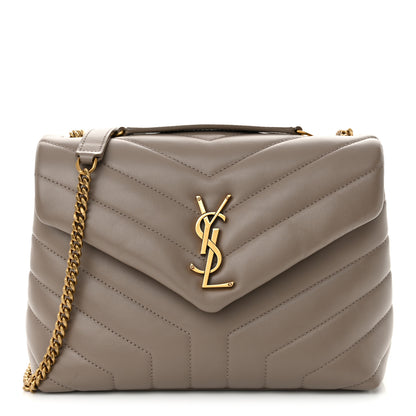 Saint Laurent Calfskin Y Quilted Monogram Small Loulou Chain Satchel Taupe 1 of 10