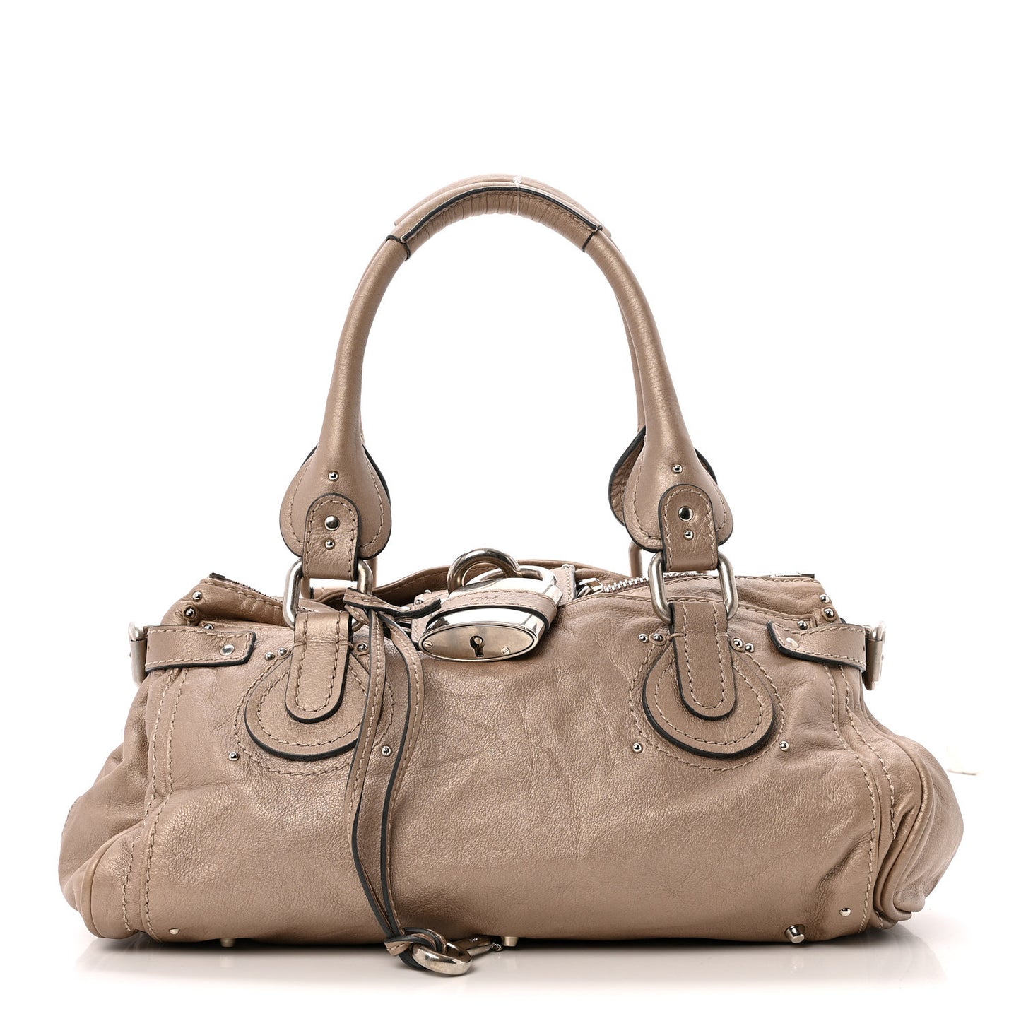 Metallic Calfskin Medium Paddington Satchel Taupe