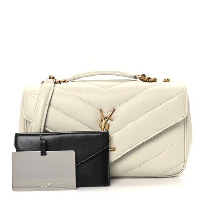 Saint Laurent Lambskin Chevron Quilted Small Loulou White 2 of 13