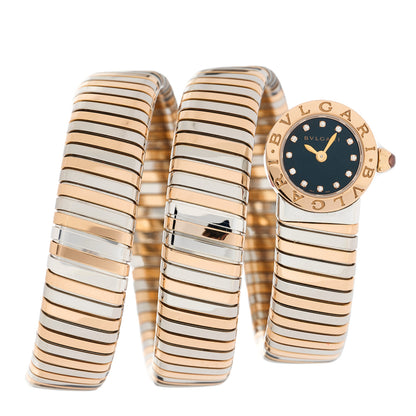 Bulgari Stainless Steel 18K Rose Gold Diamond 19mm Serpenti Tubogas Double Spiral Quartz Watch Black 1 of 5
