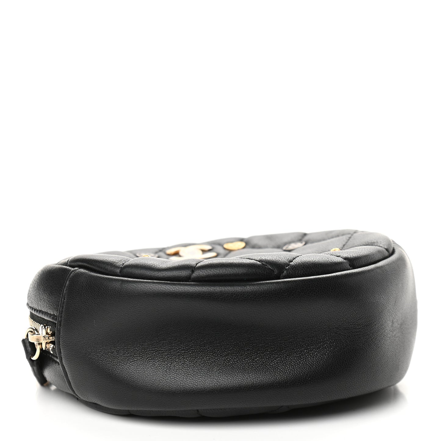 Lambskin Quilted Studded Round Clutch With Chain Black