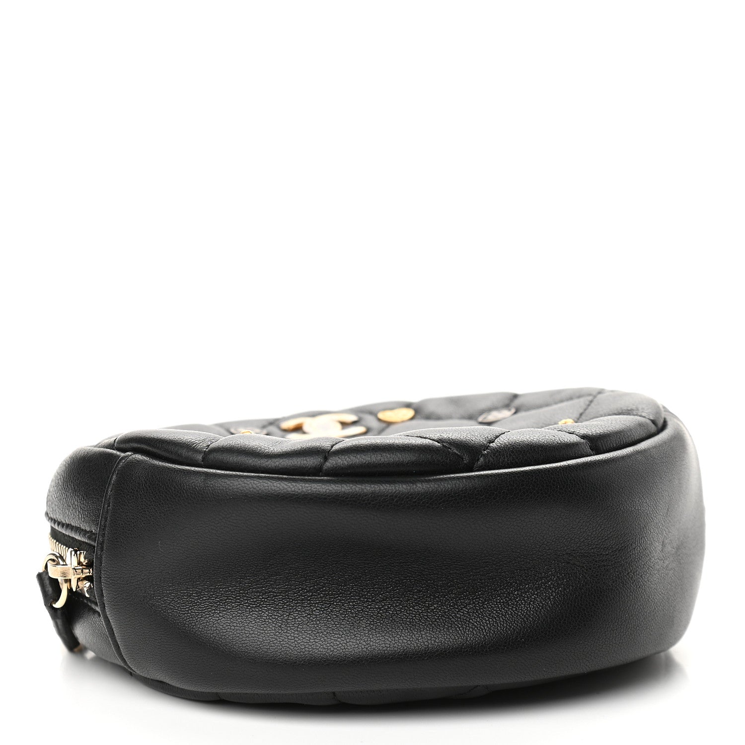 Chanel Lambskin Quilted Studded Round Clutch With Chain Black 4 of 9