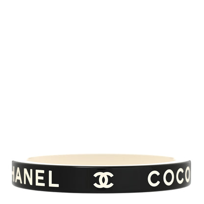 Chanel Resin Logo Bangle Bracelet Black White 3 of 5