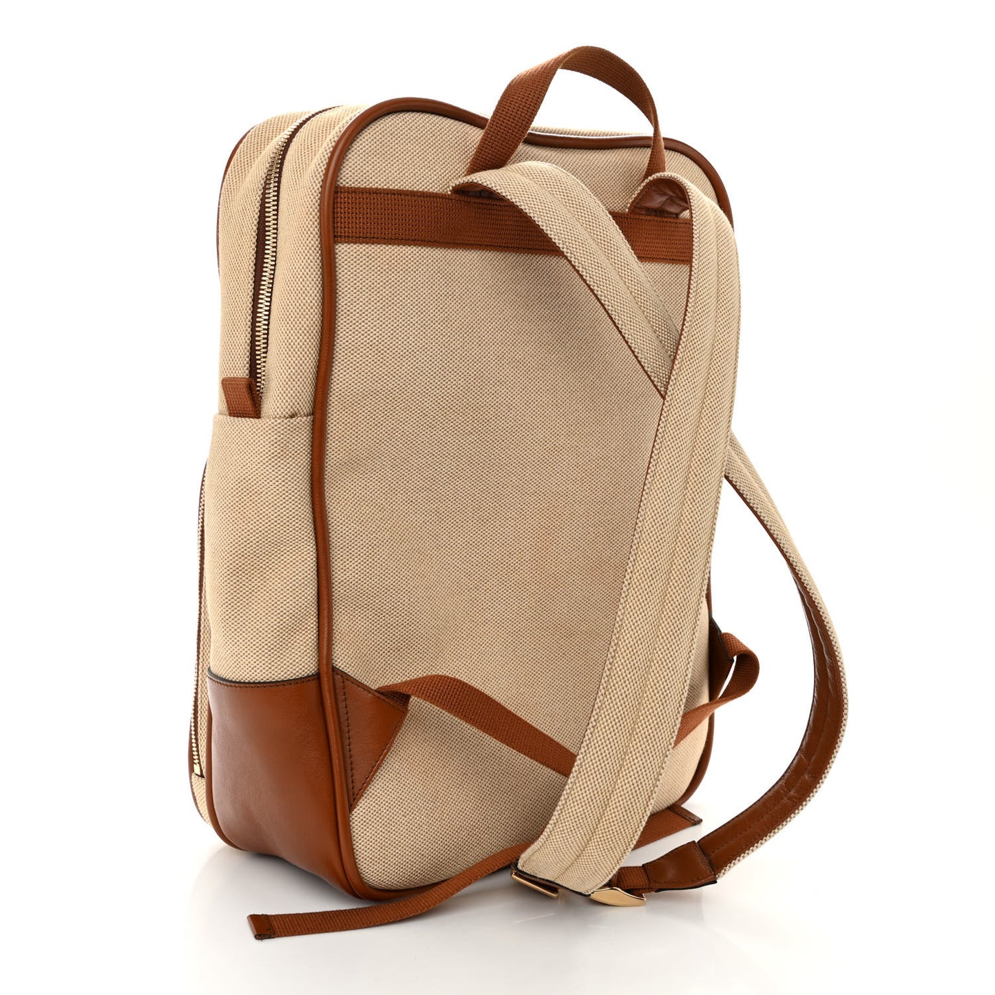 Vintage Canvas Calfskin Web Backpack Sand Light Cuir