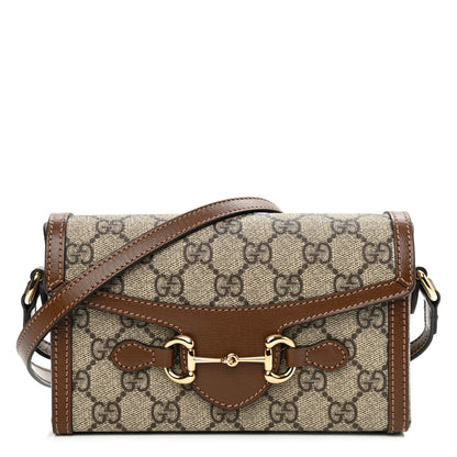Gucci GG Supreme Monogram Mini Horsebit 1955 Shoulder Bag Beige Brown Sugar 1 of 8