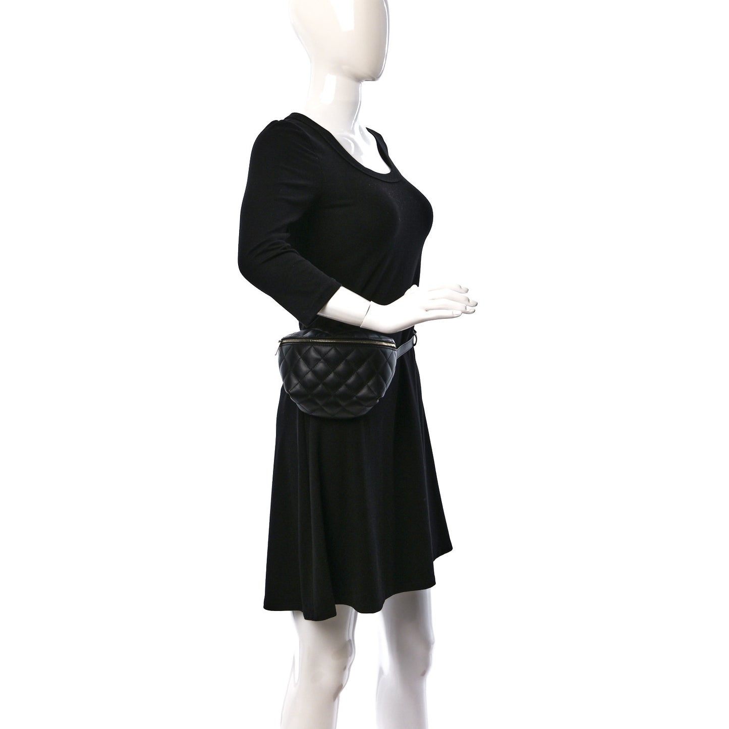 Calfskin Quilted Waist Belt Bag Black