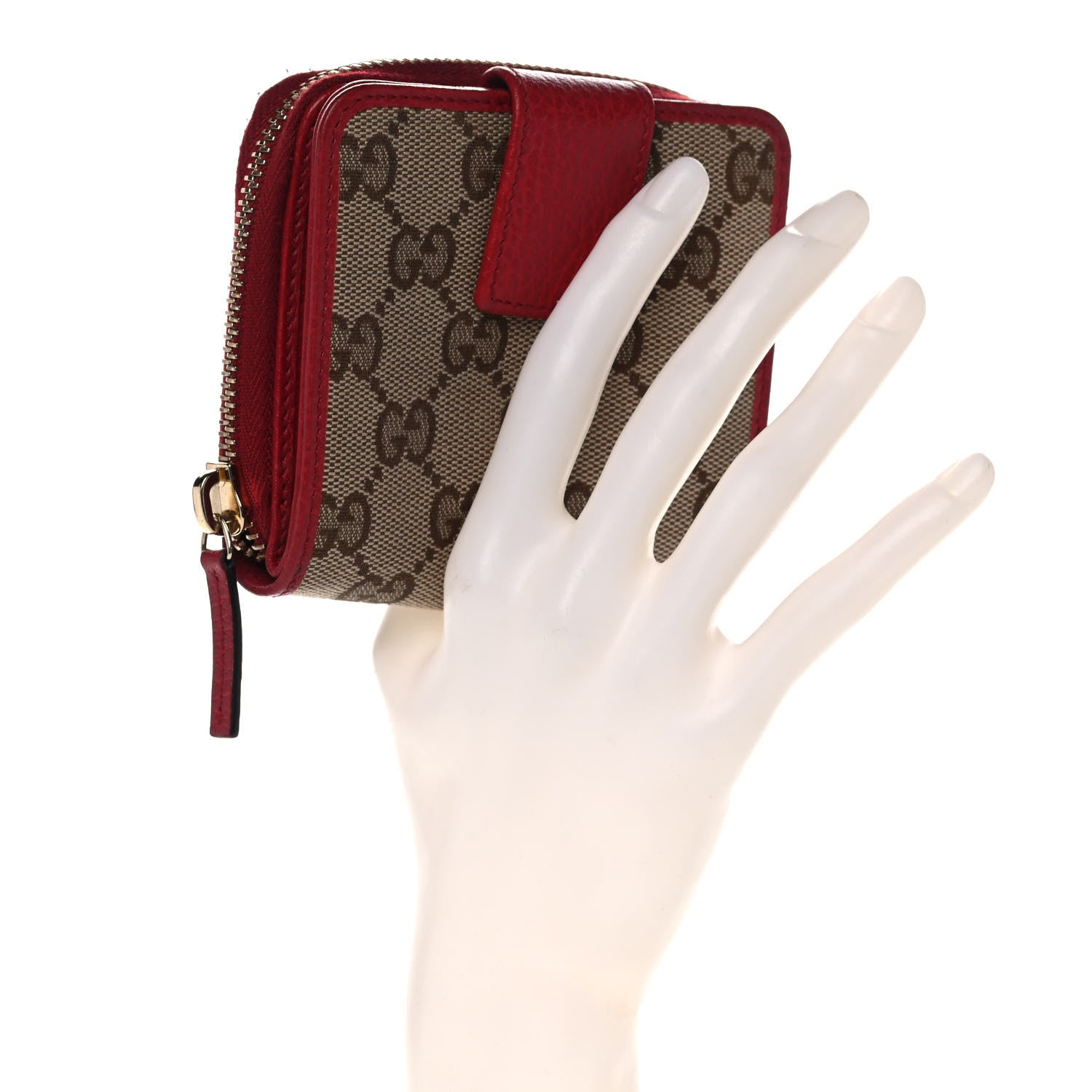 Gucci Monogram Dollar Calfskin Zip Around French Flap Wallet Beige Ebony Rosso 2 of 11