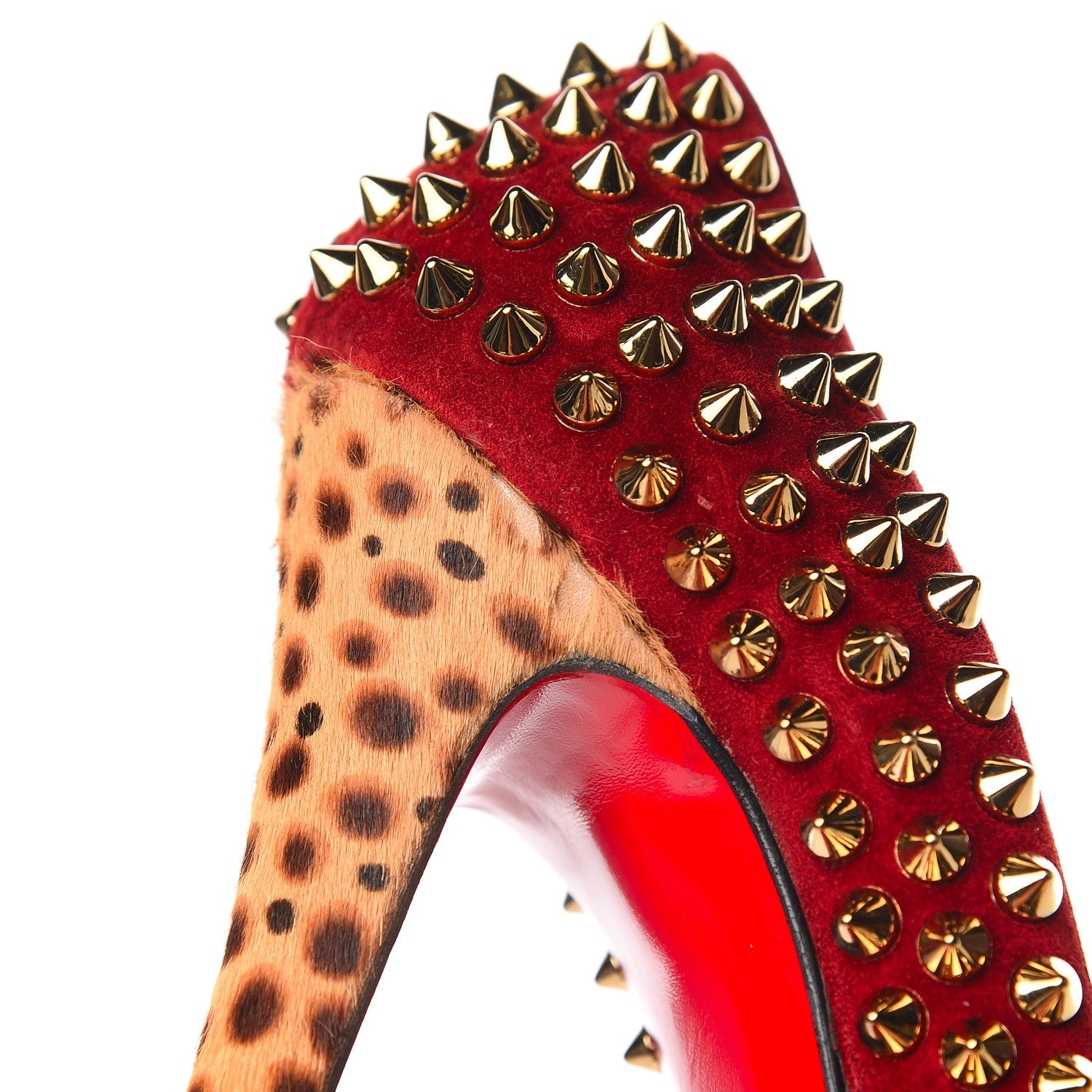 Christian Louboutin Veau Velours Calf Hair Leopard Lady Peep Spikes 150 Pumps 37.5 Red 13 of 13