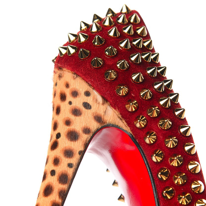 Christian Louboutin Veau Velours Calf Hair Leopard Lady Peep Spikes 150 Pumps 37.5 Red 13 of 13