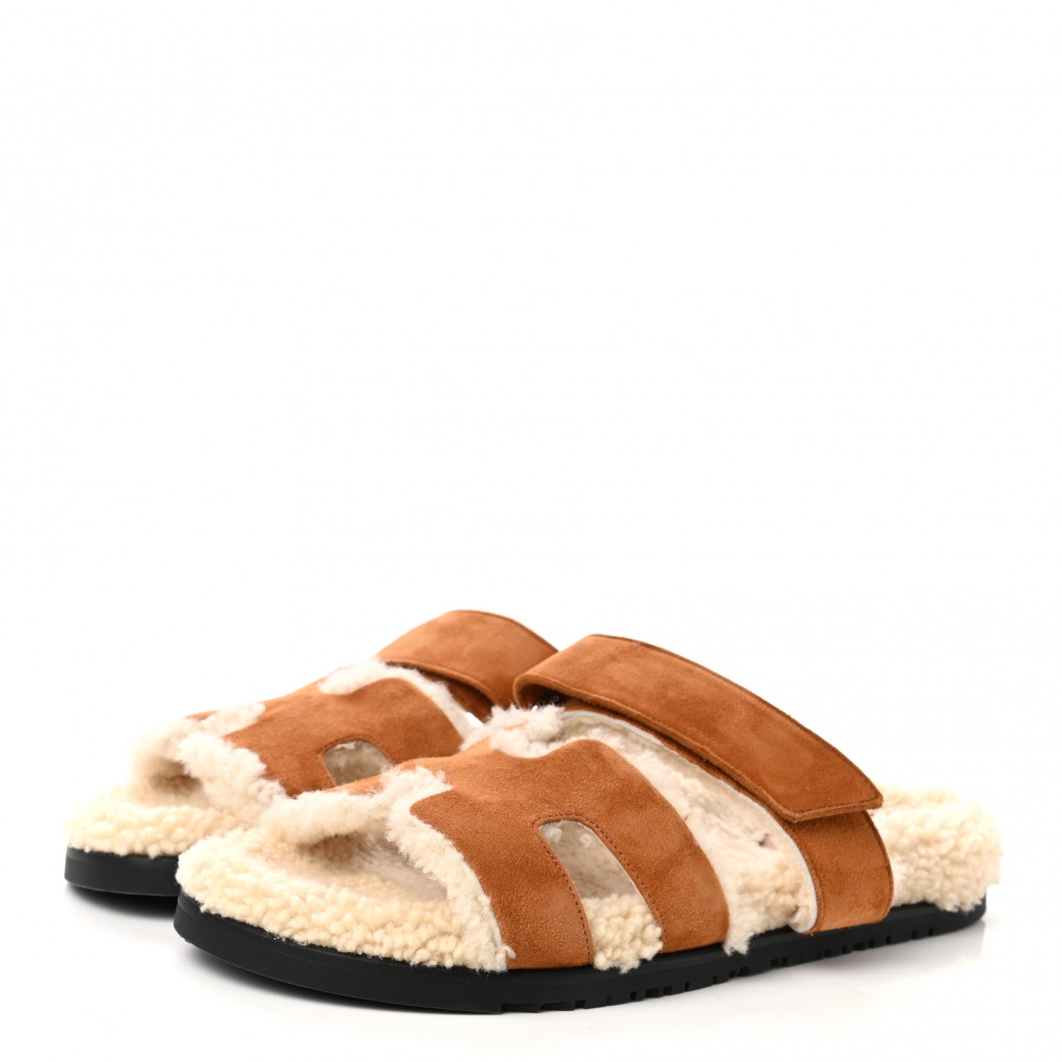 Hermes Suede Goatskin Woolskin Womens Chypre Sandals 40 Naturel Ecru 3 of 8