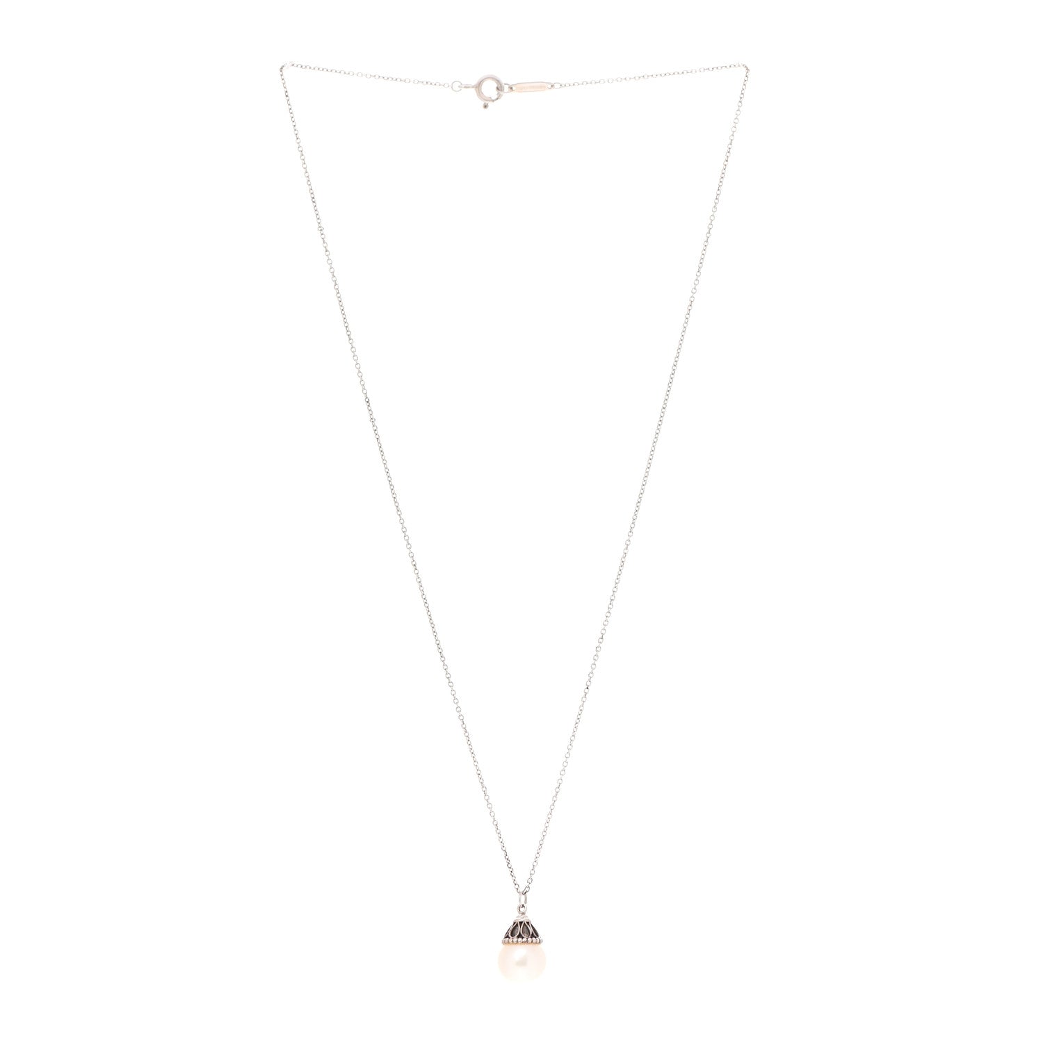Tiffany Sterling Silver Pearl Ziegfeld Drop Pendant Necklace 3 of 5
